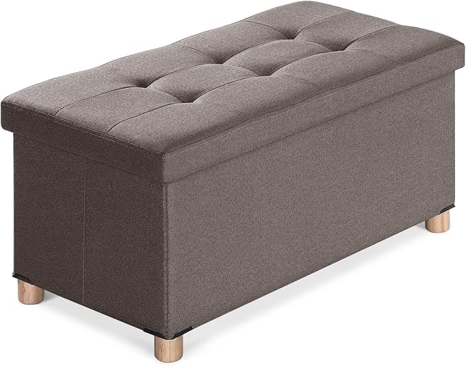 BRIAN & DANY Folding Storage Ottoman Bench, Ottoman with Storage Bench for Bedroom, Living Room, Entryway, Foot Rest with Legs, 15"x30"x15" (Brown)