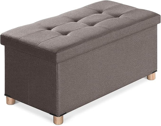 BRIAN & DANY Folding Storage Ottoman Bench, Ottoman with Storage Bench for Bedroom, Living Room, Entryway, Foot Rest with Legs, 15"x30"x15" (Brown)