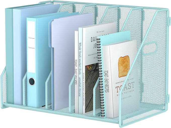 MINDEPOT Desk File Organizer Folder Holder with 5 Vertical for Office, Blue