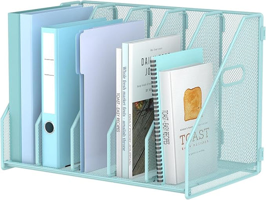 MINDEPOT Desk File Organizer Folder Holder with 5 Vertical for Office, Blue
