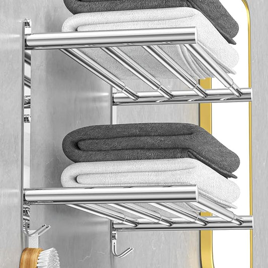 CAXIMSY Adjustable Towel Bar for Bathroom Wall Mount17-30.7inch Adhesive Shower Towel Rack Stainless Steel Bath Towel Holders for Toilet Kitchen Double Towel Hanger (Double Towel Rack)