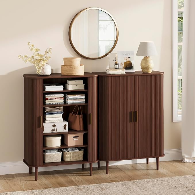 DHH Shoe Storage Cabinet with Sliding Door, 6-Tier Shoe Cabinet with Adjustable Shelves, Modern Freestanding Shoe Storage Organizer for Entryway, Hallway, Living Room (Walnut, 31.5 ")