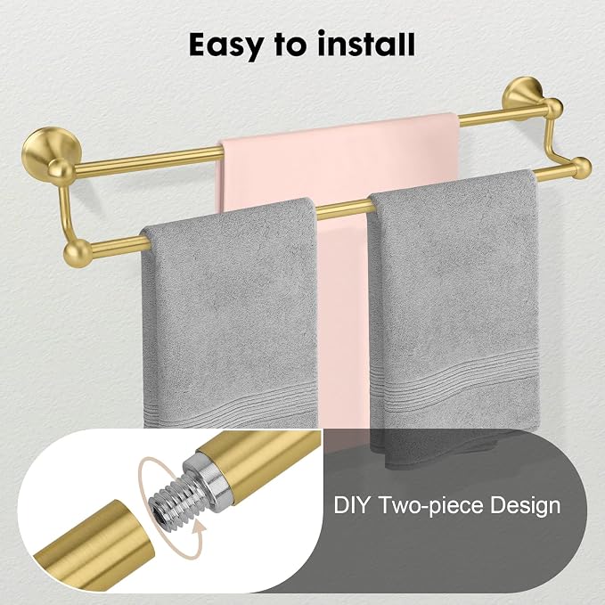 Antique Bathroom Double Towel Bar Brushed Gold, 24 Inch Towel Racks for Bathroom Wall Mounted,Bathroom Towel Holder,Two Towel Rod Hanger for Hotel