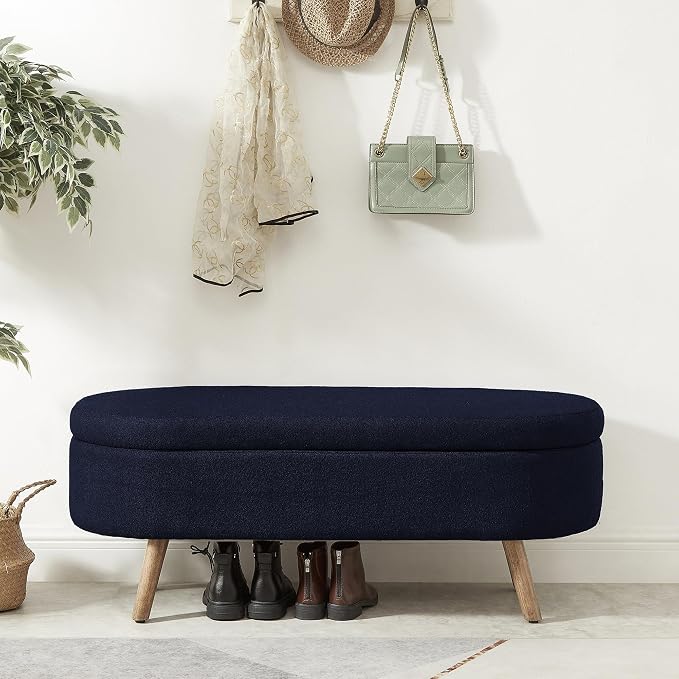 42.25" Ottoman with Storage, Storage Ottoman Bench with Safety Hinge, Boucle End of Bed Bench, Upholstered Entryway Bench for Bedroom, Living Room & Window, Holds up to 330 lb, Navy Boule