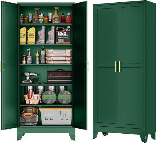 GAIOUS 75'' Tall Metal Garage Storage Cabinet,File Cabinet with Door and Adjustable Shelves, Outdoor Steel Tool Cabinet for Home,Office,Warehouse,Garage,Green