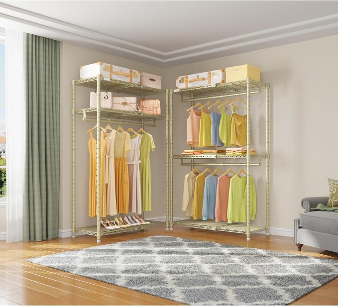 VIPEK X1 Expandable Clothes Rack Heavy Duty Adjustable Closet System, Gold | Adjustable Shelves and Hanger Rods from 2' to 3'5", Reach-in & Walk-in Closets Metal Garment Racks Portable Closet Organizer