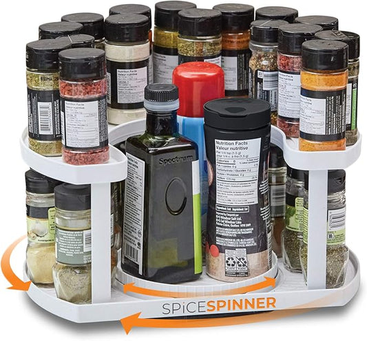 Allstar Innovations Spice Spinner Two-Tiered Spice Organizer & Holder That Saves Space, Keeps Everything Neat, Organized & Within Reach With Dual Spin Turntables
