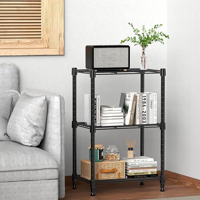 M MZG 450 lbs Steel Storage Shelving 3-Tier Utility Shelving Unit Steel Organizer Wire Rack for Home,Kitchen,Office (11.8" D x 17.7" W x 26.3" H)