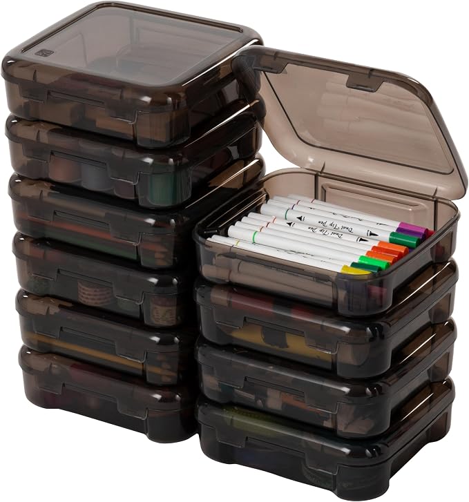 IRIS USA Scrapbook Case |Made in USA| Fits 6"x6" - Thick (10-Pack) - Gray | Portable Plastic Organizers with Built-In Handles for Small Paper, Art, Craft Supplies & Photos