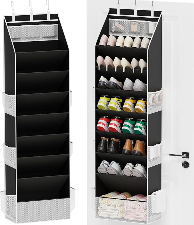 Shoe Organizer, Over the Door Shoe Organizer for Closet, Hanging Closet Shoe Storage with Large Deep Pockets, Holds Sneakers, Sandals, Boots, Fits 16–24 Pairs, Black