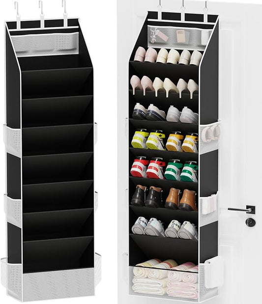 Shoe Organizer, Over the Door Shoe Organizer for Closet, Hanging Closet Shoe Storage with Large Deep Pockets, Holds Sneakers, Sandals, Boots, Fits 16–24 Pairs, Black