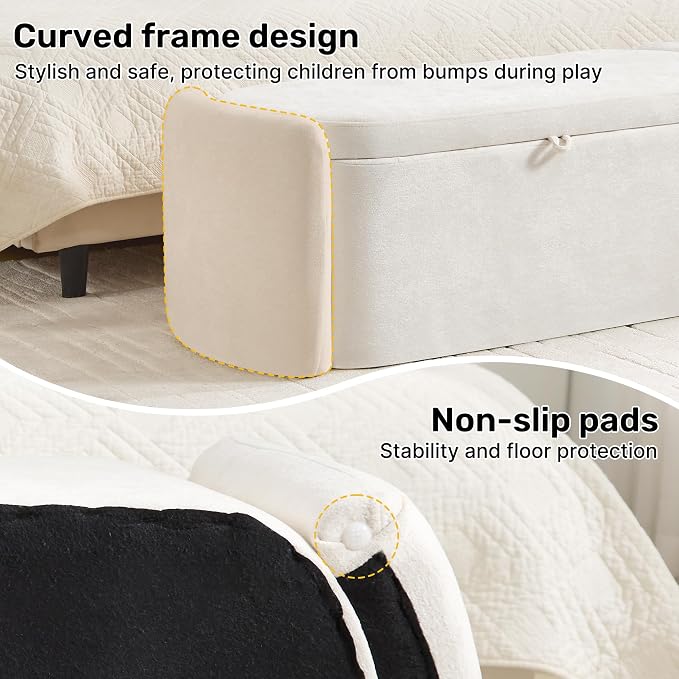 Oval Ottoman Bench with 20 Gal Storage Space Upholstered Chenille Seating End of Bed Storage Bench Storage Ottoman with Storage for Bedroom, Living Room, Entryway, Window (Beige)