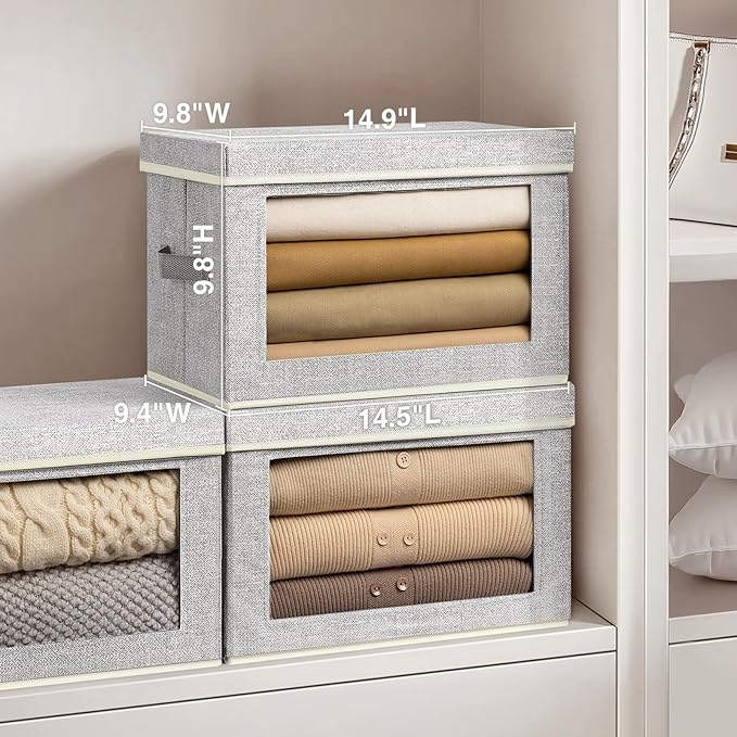 Homsorout Stackable Storage Bins with Lids - Medium Storage Box with Lids, Foldable Closet Boxes for Organizing, Wardrobe Clothes Organizer with Window, Cubes Bins for Living Room, 5 Pack, Blended