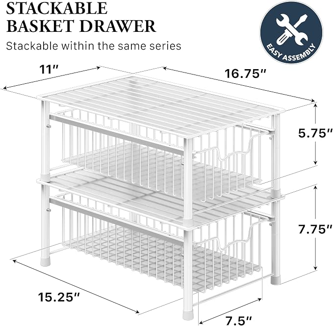 Simple Houseware Stackable Basket Drawer, White