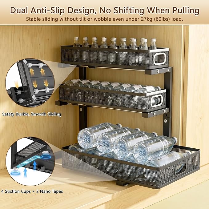 Under Sink Organizer, 2-Pack 3-tier Under Sink Storage Organizer Adjustable Height Easy Assembly Pull Out Cabinet Organizers Basket for Bathroom Kitchen Pantry Home Organization