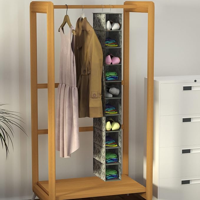 Libeder 10-Shelf Hanging Shoe Organizers with Side Pockets, Grey With Pattern