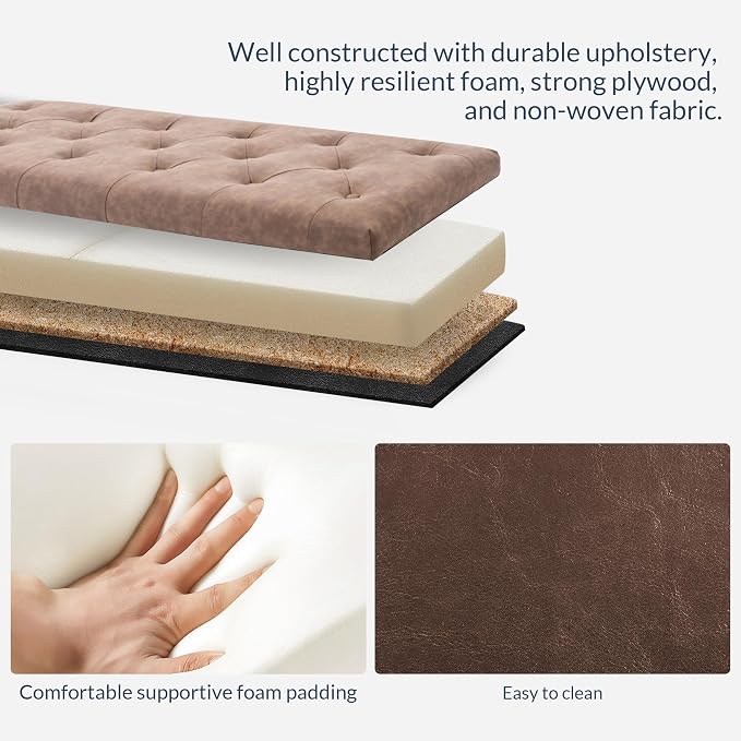 BELLEZE Storage Ottoman, Tufted Ottoman with Close Hinge, Foot Rest for Living Room (Rustic Brown, 47 inch)