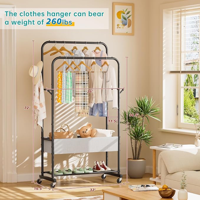 SINGAYE Wardrobe Standing Closet Clothing Rack With Shelf Hanging Clothes | Wardrobe Open Compact Small Metal Garment Hanger Stand Alone Free Standing Black Closet Rack Storage Organizer Heavy Duty