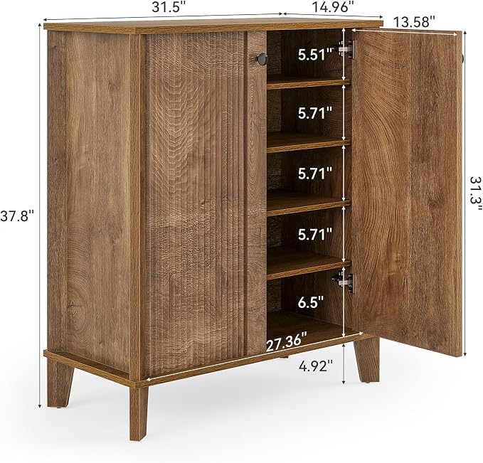 Little Tree Shoe Cabinet with Doors, 5-Tier Shoe Cabinet for Entryway, Modern Farmhouse Entry Way with 3 Adjustable & Removable Shelves for Entryway, Living Room, Mudroom, Rustic Brown