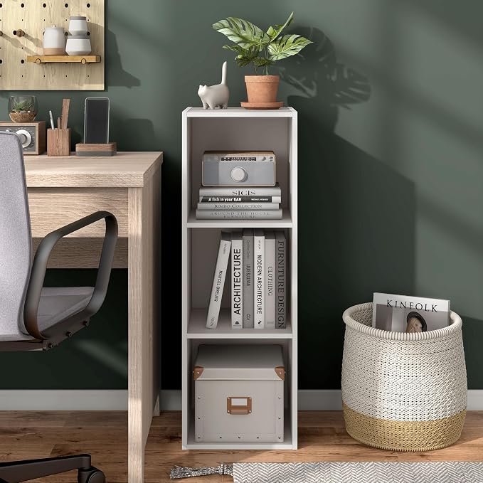 Homes: Inside + Out Apexa 3-Cube Storage Organizer Shelves, Stackable Wood Bookcase Fits Cubby Bins for Organization, Dorm Teen Room Decor & Home Office, Taupe Grey
