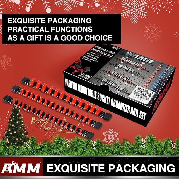 AMM 18-Piece Socket Organizer, 1/2 inch, 3/8 inch and 1/4 inch Drive ABS Tools-Socket Holder,Heavy Duty Socket Racks, Premium Quality Socket Clip Rail Holder,The best tool trays in the garage
