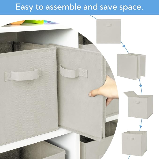 Cupic Cupid 11 Inch Storage Cube, Fabric Cube Storage Bin with Handles, Storage Cube Organizer for Clothes and Toys, Collapsible Cube Bins for Closet, Shelves, Nursery, 6-Pack, Light Gray