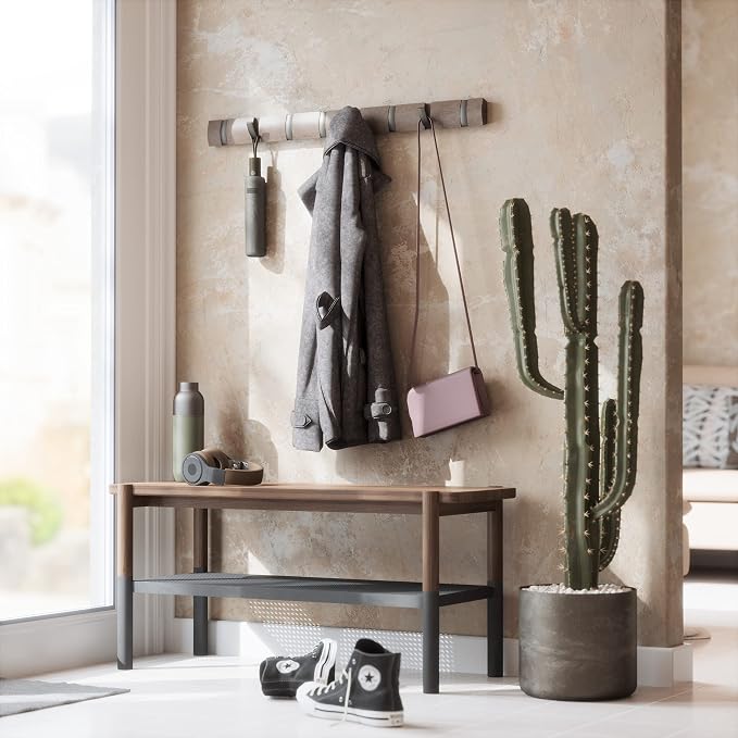 Umbra Flip Wall-Mounted Coat Rack with 8 Hooks – Modern, Space-Saving Storage for Hats, Jackets, Bags, Entryway, Mudroom, Closet, Bathroom, Bedroom – Grey/Pewter