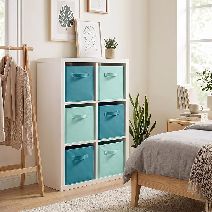 ShellKingdom Storage Bins, Foldable Fabric Storage Cubes And Cloth Storage | Storage Organizer For Closet And Toys, 10.5x10.5x11 INCH, 6 Pack (Mint Green+Forest Green)