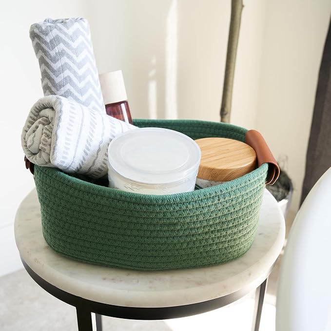 Beautiful Storage Basket Set of 5 - Sturdy Cotton Rope Baskets for Shelves Are Perfect for Organizing Your Home - Quality Storage Bins Easily Fit With Any Nursery or Bedroom Decor