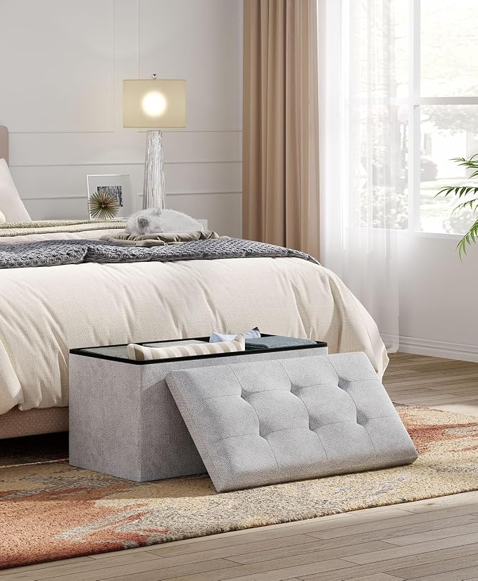 Folding Storage Ottoman Bench, Dark Gray, 30 Inches | Multi-Functional Ottoman Foot Rest, End of Bed Bench, Storage Chest, Living Room, Bedroom, Hallway, Entryway, 600 lb Capacity