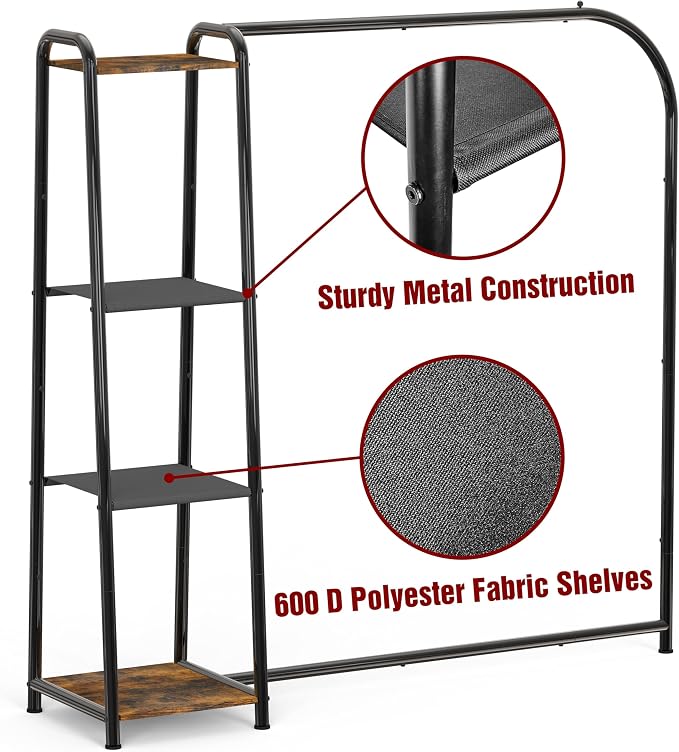Simple Houseware Heavy Duty Clothing Garment Rack with 4 Shelves, Black | Portable Closet Organizer for Hanging Clothes