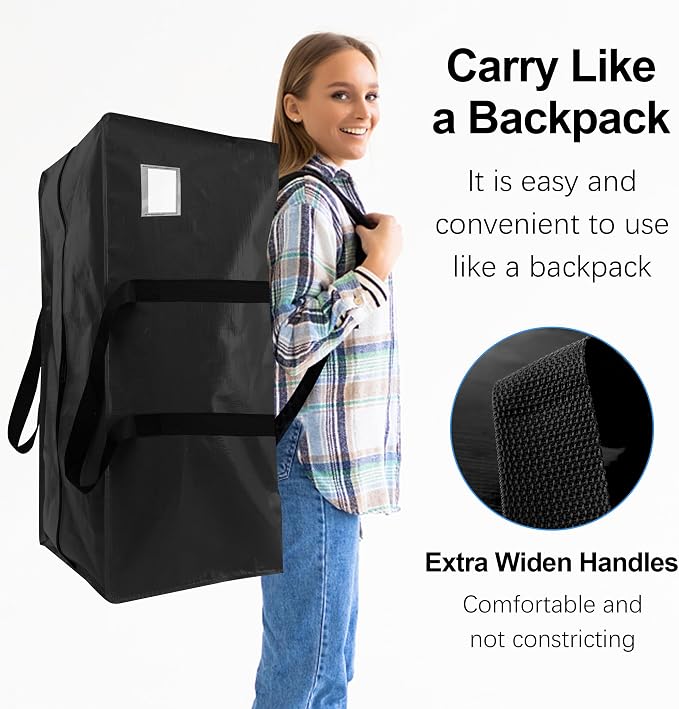 VELVETSURE Heavy Duty Extra Large Moving Bags W/Backpack Straps - Strong Handles & Zippers, Storage Totes For Space Saving, Fold Flat, Alternative to Moving Box and Storage Bin (Set of 6, Black)
