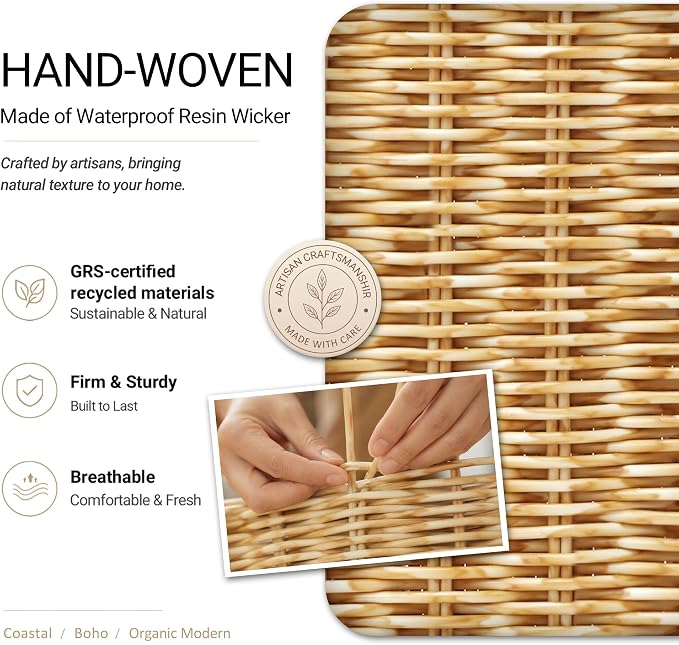 Pantry Organizers and Storage Basket for Organizing with Handles,Handwoven Large Wicker Baskets for Shelves - Waterproof Plastic Storage Bins, Boho Decorative, 3Pack, Natural