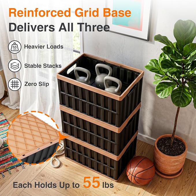 Citylife 64L Collapsible Storage Bins with Lids Plastic Storage Containers for Organizing Stackable Storage BoxLarge Heavy Duty Utility Crates, 4 Packs