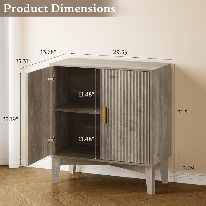 BORNOON Storage Cabinet with Doors and Adjustable Shelf, Modern Fluted Sideboard Buffet Cabinet, Freestanding Coffee Bar for Kitchen, Pantry, Entryway, Living Room (Weathered Gray)