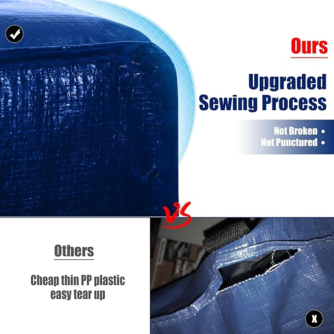 Cosy Family 8 Pack Heavy Duty Extra Large Moving Bags with Backpack Straps - Strong Handles & Zippers, Storage Totes For Space Saving, Fold Flat, Alternative to Moving Box (Set of 8, Blue)