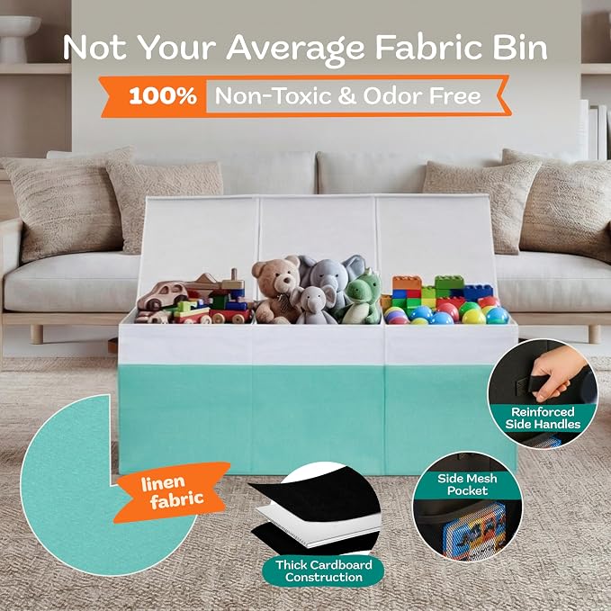 SoftOwl Extra Large Toy Storage Organizer with Lid - Sturdy, Collapsible Toy Chest Storage Box Design - Toys Bin with Dividers for Kids, Nursery, Bedroom, Playroom 37"x16"x14"