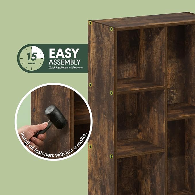 Furinno LUDER Book Shelf, 5-Cube Bookshelf, Open Storage Shelf Bookcase, Easy Assembly, 9.4" x 19.7" x 31.5", for Living Room, Bedroom, Home Office, Amber Pine