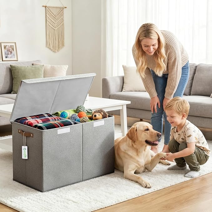 Bagnizer Large Toy Storage Box with Lids, Collapsible Sturdy Baby Storage Organizer Chest Bin Basket for Kids, Boys, Girls, Playroom, Nursery, Bedroom, Closet 25"x13"x16" (Gray)