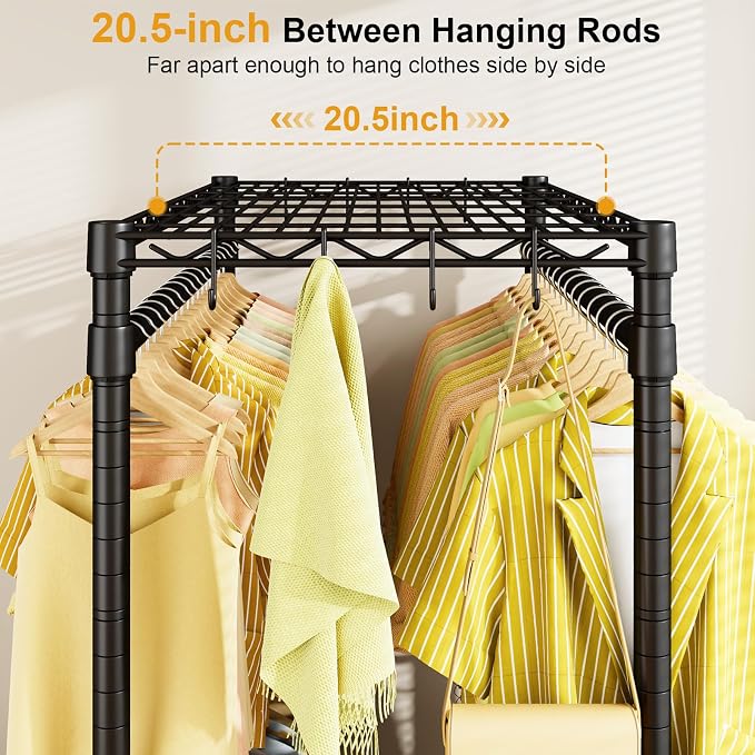 ULIFHOME P4 Rolling Clothes Rack, Clothing Racks for Hanging Clothes, Black | Heavy Duty Garment Rack with Wheels, 2-Tier Free Standing Portable Closet Racks 35.5''W × 20.5''D × 80.5''H, Max Load 560Lbs