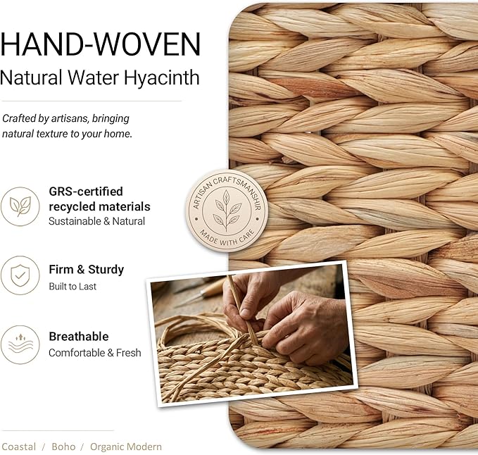 Wicker Baskets for Organizing, Pantry Baskets with Built-in Handles, Handwoven Wicker Storage Basket, Water Hyacinth Storage Bins for Shelves, Small - 2pcs, Natural