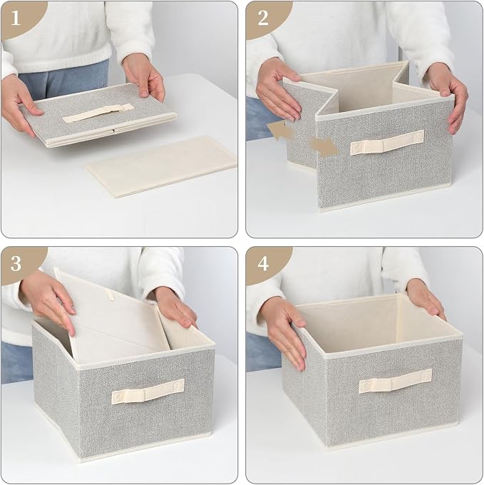 Storage Baskets, 11-Inch Woven Fabric Bins, Storage Cubes with Reinforced Handles, Organizer Bins for Closet Shelves, Foldable, for Toys, Clothes, Natural Beige (3PCS/Beige-11*11*7.8inch)