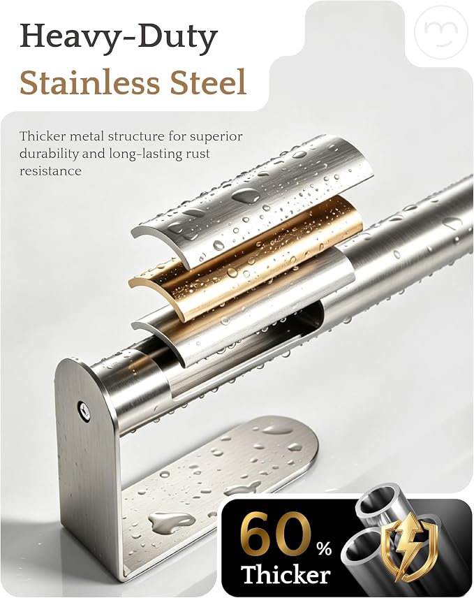 Paper Towel Holder Under Cabinet Adhesive or Drilling Silver | Drill Wall Mount or Adhesive, Easy Roll Loading, Heavy Duty, Stainless Steel Paper Towel Roll Rack for Kitchen, Bathroom