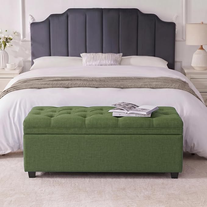 Mangodan 43 Inch Storage Ottoman, Tufted Ottoman with Storage | End of Bed Ottomans for Living Room, Bedroom, Modern Entryway Benchs