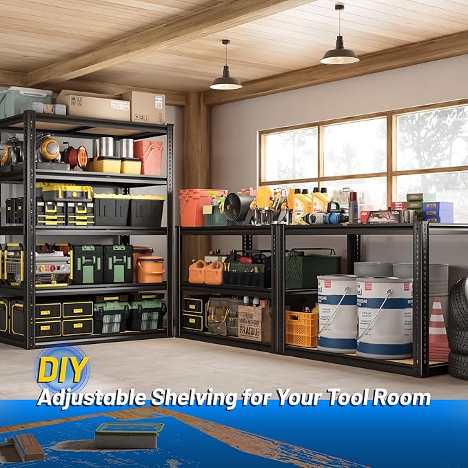ROOMFAVE 72" H Storage Shelves 5 Tier Garage Shelving Heavy Duty,2050LBS Adjustable Metal Shelving Unit, Garage Shelves for Basement, Warehouse, Pantry, Closet, 72" H x 35.5" W x 16" D, Black,3PCS