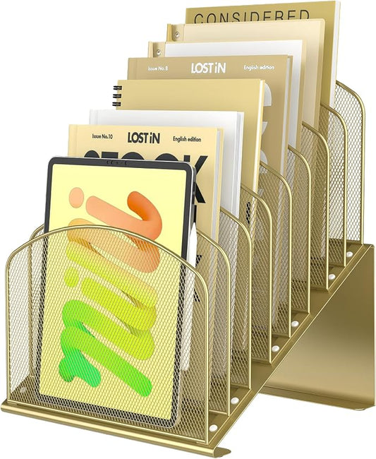 Sinboun Inclined Desk File Organizer Folder Holder with 8-Section, Gold