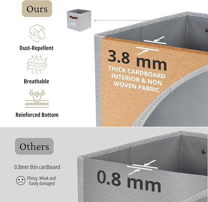DECOMOMO Storage Bins, Cube Storage Bin with Labels | 13" x 13" x 13" Fabric Storage Cubes for Shelves (6pcs, Light Texture Grey)