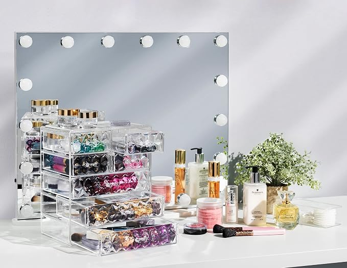 Sorbus Acrylic Makeup Organizer Set, 7-Drawer Vanity & Countertop Cosmetic Storage with Small & Wide Drawers, Diamond Makeup Storage for Brushes, Lipsticks, Jewelry – Holiday Gift for Women & Teens