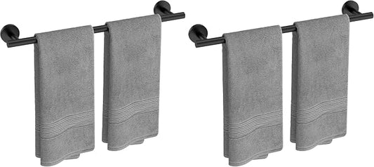 USHOWER Matte Black Towel Bar, 24-Inch Towel Rack for Bathroom Wall Mounted, Thicken SUS304 Stainless Steel Towel Rod Modern Home Decor (Total Length 26-Inch) (Pack of 2)