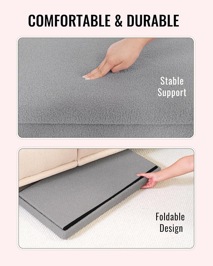 30 Inch Storage Ottoman Bench, Boucle Folding Ottoman Footstool, Rectangular Sherpa Footrest Storage Bench for Bedroom, Living Room, Entryway, Dorm, Grey